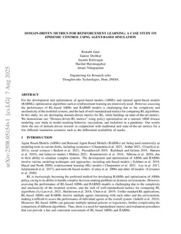 Domain-driven Metrics for Reinforcement Learning: A Case Study on Epidemic Control using Agent-based Simulation