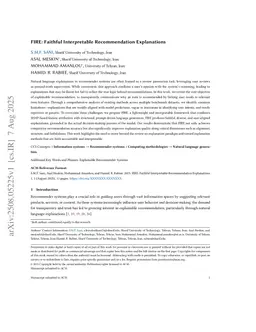 FIRE: Faithful Interpretable Recommendation Explanations