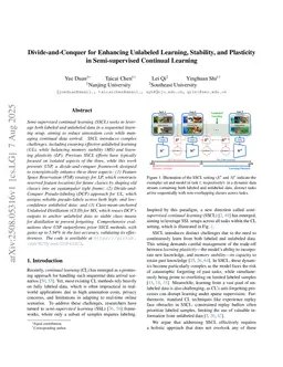 Divide-and-Conquer for Enhancing Unlabeled Learning, Stability, and Plasticity in Semi-supervised Continual Learning