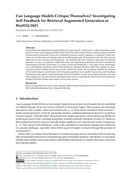 Can Language Models Critique Themselves? Investigating Self-Feedback for Retrieval Augmented Generation at BioASQ 2025