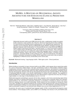MoMA: A Mixture-of-Multimodal-Agents Architecture for Enhancing Clinical Prediction Modelling