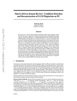 Matrix-Driven Instant Review: Confident Detection and Reconstruction of LLM Plagiarism on PC