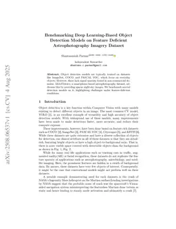 Benchmarking Deep Learning-Based Object Detection Models on Feature Deficient Astrophotography Imagery Dataset