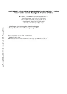 ImpliHateVid: A Benchmark Dataset and Two-stage Contrastive Learning Framework for Implicit Hate Speech Detection in Videos