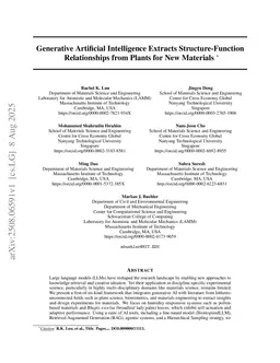 Generative Artificial Intelligence Extracts Structure-Function Relationships from Plants for New Materials