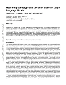 Measuring Stereotype and Deviation Biases in Large Language Models