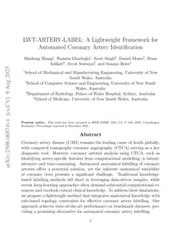 LWT-ARTERY-LABEL: A Lightweight Framework for Automated Coronary Artery Identification