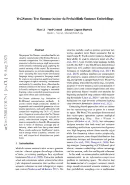 Vec2Summ: Text Summarization via Probabilistic Sentence Embeddings