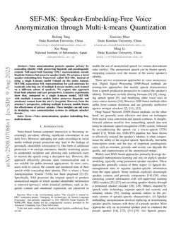 SEF-MK: Speaker-Embedding-Free Voice Anonymization through Multi-k-means Quantization