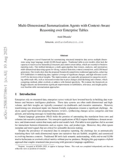 Multi-Dimensional Summarization Agents with Context-Aware Reasoning over Enterprise Tables