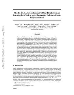 MORE-CLEAR: Multimodal Offline Reinforcement learning for Clinical notes Leveraged Enhanced State Representation