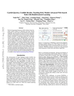 Careful Queries, Credible Results: Teaching RAG Models Advanced Web Search Tools with Reinforcement Learning