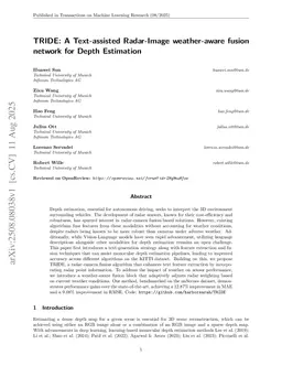 TRIDE: A Text-assisted Radar-Image weather-aware fusion network for Depth Estimation