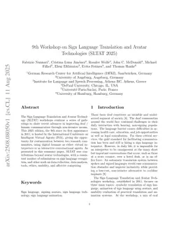 9th Workshop on Sign Language Translation and Avatar Technologies (SLTAT 2025)