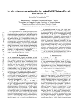 Iterative refinement, not training objective, makes HuBERT behave differently from wav2vec 2.0
