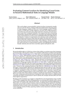 Evaluating Contrast Localizer for Identifying Causal Units in Social & Mathematical Tasks in Language Models