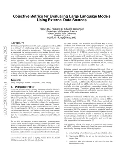 Objective Metrics for Evaluating Large Language Models Using External Data Sources