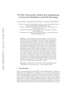 TT-XAI: Trustworthy Clinical Text Explanations via Keyword Distillation and LLM Reasoning