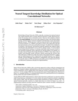 Neural Tangent Knowledge Distillation for Optical Convolutional Networks
