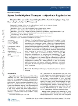 Sparse Partial Optimal Transport via Quadratic Regularization