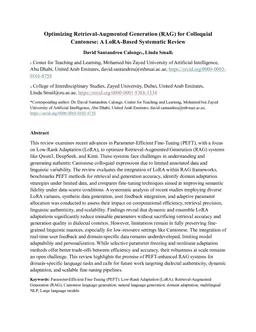 Optimizing Retrieval-Augmented Generation (RAG) for Colloquial Cantonese: A LoRA-Based Systematic Review