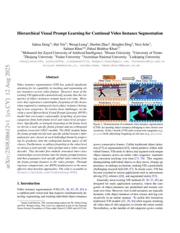 Hierarchical Visual Prompt Learning for Continual Video Instance Segmentation