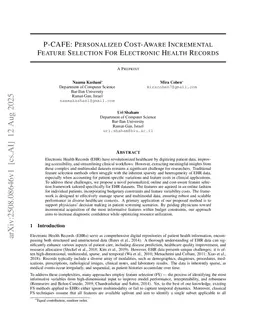 P-CAFE: Personalized Cost-Aware Incremental Feature Selection For Electronic Health Records