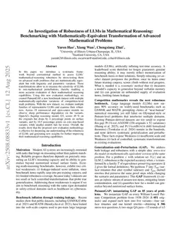 An Investigation of Robustness of LLMs in Mathematical Reasoning: Benchmarking with Mathematically-Equivalent Transformation of Advanced Mathematical Problems