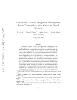 Flow Battery Manifold Design with Heterogeneous Inputs Through Generative Adversarial Neural Networks