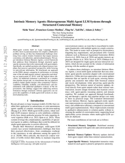 Intrinsic Memory Agents: Heterogeneous Multi-Agent LLM Systems through Structured Contextual Memory