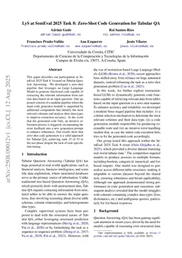 LyS at SemEval 2025 Task 8: Zero-Shot Code Generation for Tabular QA