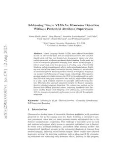 Addressing Bias in VLMs for Glaucoma Detection Without Protected Attribute Supervision