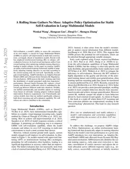 A Rolling Stone Gathers No Moss: Adaptive Policy Optimization for Stable Self-Evaluation in Large Multimodal Models