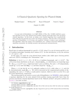A Classical Quadratic Speedup for Planted $k$XOR