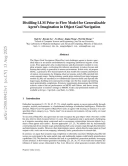 Distilling LLM Prior to Flow Model for Generalizable Agent's Imagination in Object Goal Navigation
