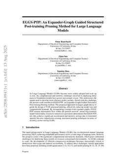 EGGS-PTP: An Expander-Graph Guided Structured Post-training Pruning Method for Large Language Models