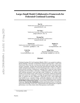 Large-Small Model Collaborative Framework for Federated Continual Learning