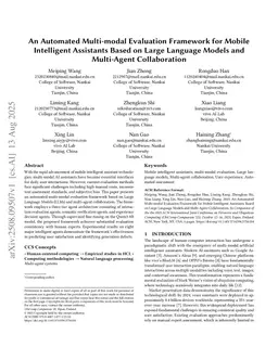 An Automated Multi-modal Evaluation Framework for Mobile Intelligent Assistants Based on Large Language Models and Multi-Agent Collaboration