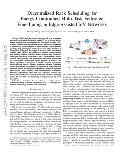 Decentralized Rank Scheduling for Energy-Constrained Multi-Task Federated Fine-Tuning in Edge-Assisted IoV Networks