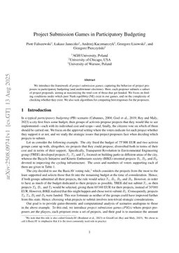 Project Submission Games in Participatory Budgeting