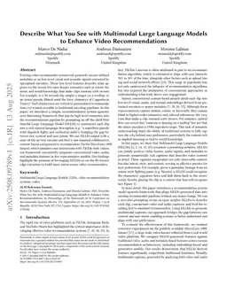 Describe What You See with Multimodal Large Language Models to Enhance Video Recommendations