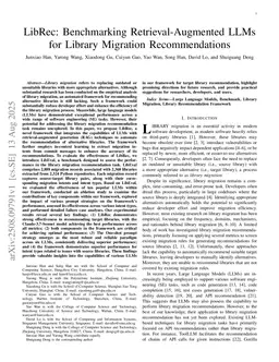 LibRec: Benchmarking Retrieval-Augmented LLMs for Library Migration Recommendations