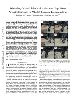 Whole-Body Bilateral Teleoperation with Multi-Stage Object Parameter Estimation for Wheeled Humanoid Locomanipulation
