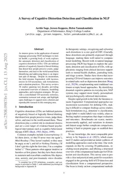 A Survey of Cognitive Distortion Detection and Classification in NLP