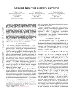 Residual Reservoir Memory Networks