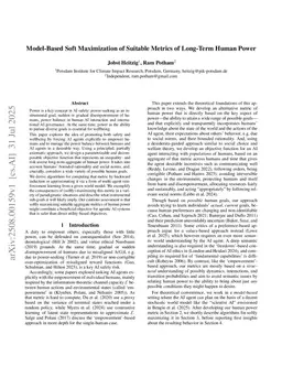 Model-Based Soft Maximization of Suitable Metrics of Long-Term Human Power