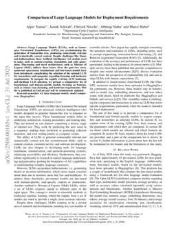 Comparison of Large Language Models for Deployment Requirements