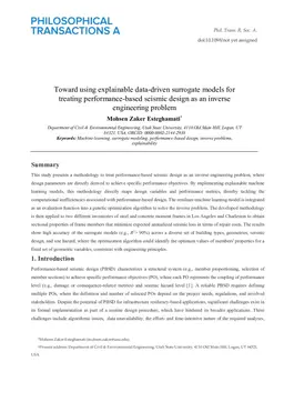 Toward using explainable data-driven surrogate models for treating performance-based seismic design as an inverse engineering problem