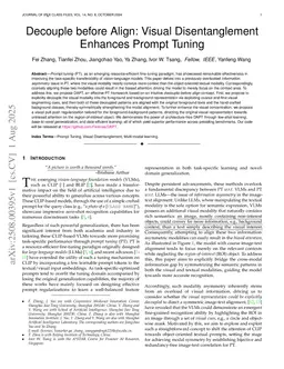 Decouple before Align: Visual Disentanglement Enhances Prompt Tuning