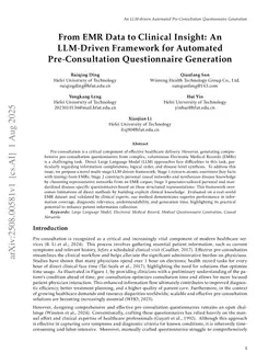 From EMR Data to Clinical Insight: An LLM-Driven Framework for Automated Pre-Consultation Questionnaire Generation